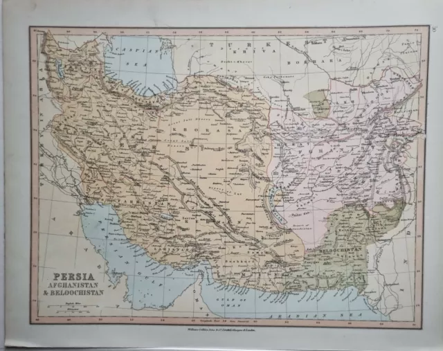 1878 Antique Map Persia Afghanistan & Beloochistan Farsistan Kerman Khorasan