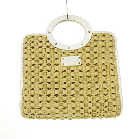 Kate Spade Basket Bag With Leather Plate Embossed Logo Knitting Multi-Stripe Lin