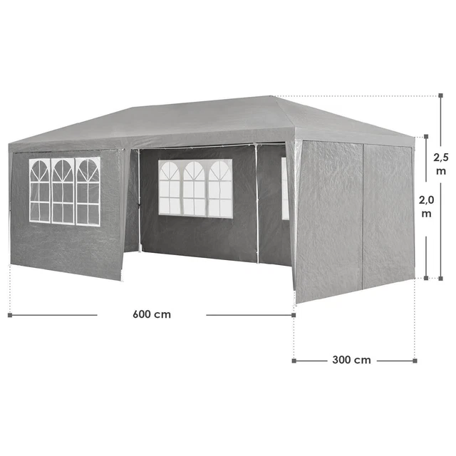 Partyzelt Pavillon Gartenzelt Gartenpavillon Festzelt Gazebo 3x6 m grau Juskys® 2