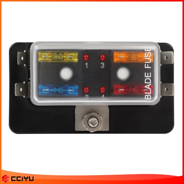 4 Way 12V-32V Blade Fuse Box Block Holder With LED Indicator Kit For Car Marine