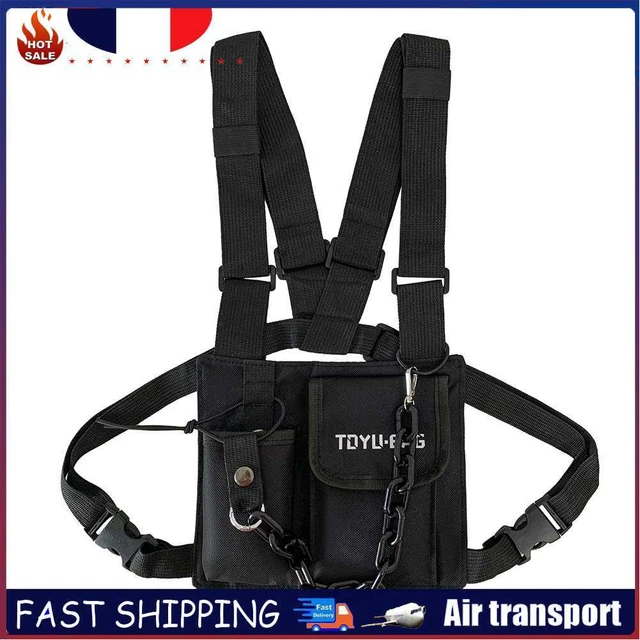 Chest Rig Bag Fashion Hip Hop Adjustable Women Men Vest Waist Pack (Black) ~