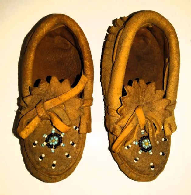 Baby Toddler Child's Hand-Made Moccasins Suede Leather Native American Beaded