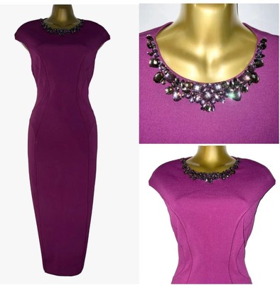 Stunning Ted Baker DARDEE Purple Jewel Bodycon Midi Dress Size 3 (12)