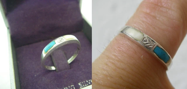 Bague Ancienne En Argent Massif 925 Et Nacre - Taille 50/55, Style Vintage