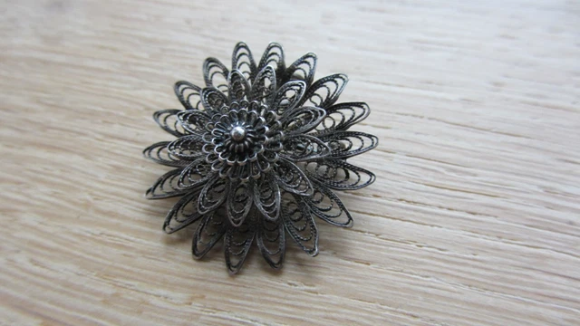 Broche Ancienne Art Nouveau En Argent Massif - Motif Rose, 9.5 Cm, Très Bon état