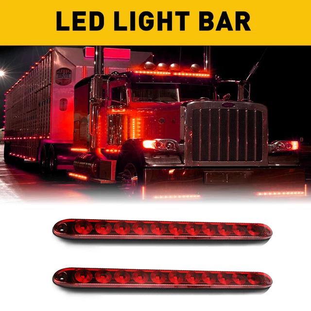 2 Red Truck Trailer Side Marker Light 11-LED 3rd Strip Brake Stop Turn Tail Lamp
