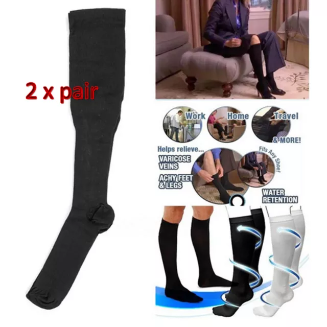 2 pairCompression Socks Travel Flight Stocking Relief Aching Varicose Feet Veins