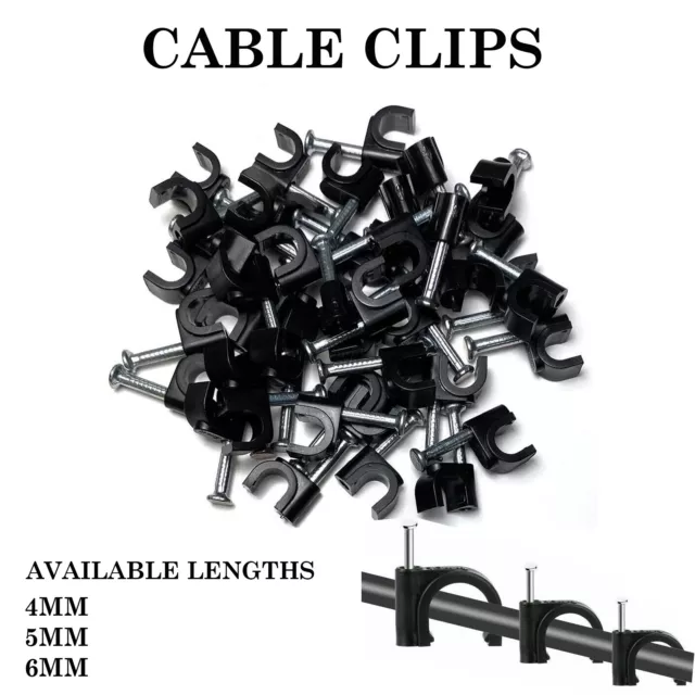 Round Wall Cable Clips 3.5mm 4mm 5mm 6mm 7mm 8mm 9mm 10mm White Black Nail Plugs