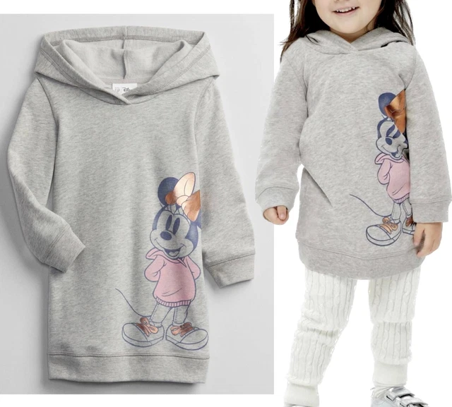 GIRLS GAP HOODIE Dress Minnie Mouse Disney Grey Hooded Soft Fleece