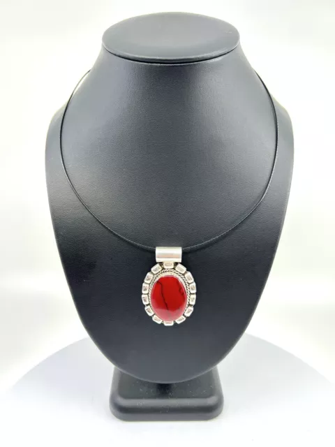 TAXCO Mexico Sterling Silver & Red Howlite Vintage Oval Necklace Pendant