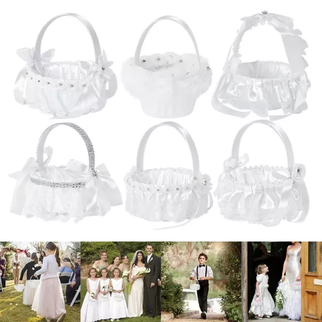 Wedding Flower Basket Bridesmaid Lace White Flower Girl Basket Vintage