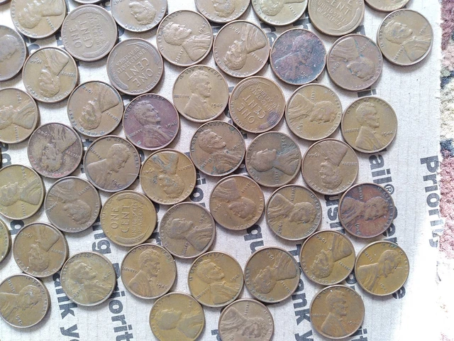 $6.84 copper one cent coins Lincoln Wheat penny lot 1940s pennies pounds P D S 20