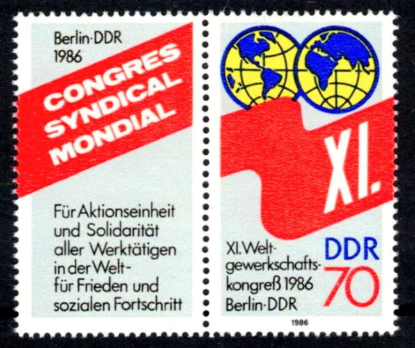 DDR 3049 WZd 690 , postfrisch / ** / Gewerkschaft , Kongress Berlin