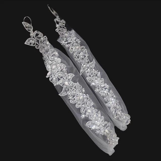 Bridal Rhinestone Wedding Dress Gloves Long Lace Fingerless Mittens Gloves Fairy