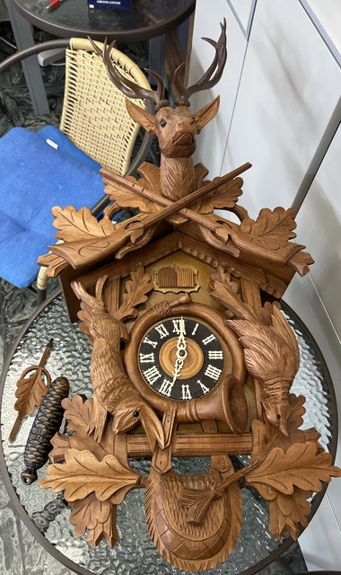 Orologio a cucù originale Foresta Nera intagliato a mano orologio melodia carillon XXL