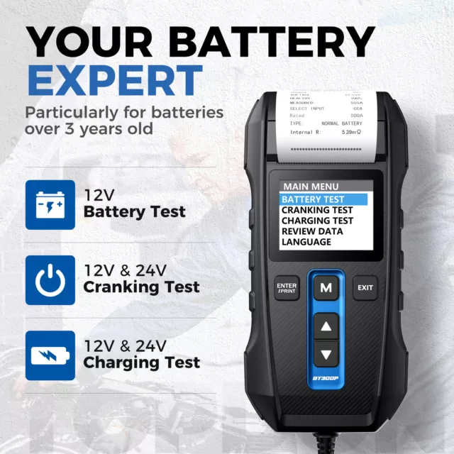 100-2000CCA TOPDON Car Battery Tester Alternator with Built-in Printer 12V 24V 3