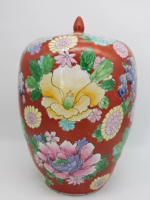 Imposant Pot Couvert Ceramique Emaillee Asiatique Haut 29Cm Dans L'etat  E66