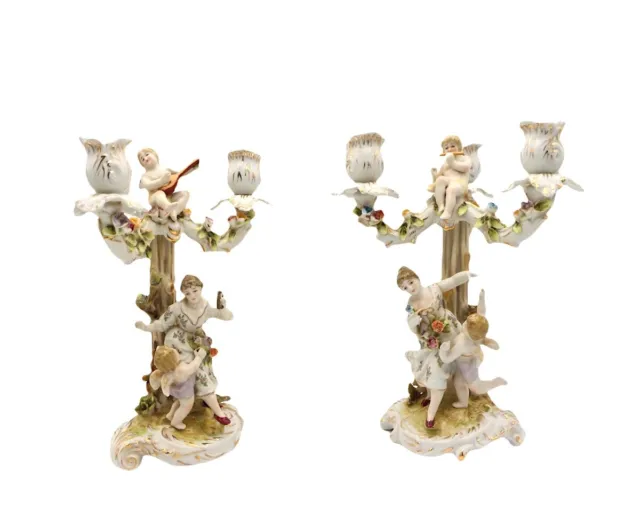 Paire Porcelaine Chandelier, Chandelier Avec Baroque Allégorie Et Anges