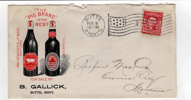 1907 illustrated Pig Brand Guinness & Bass Ale cover, Butte, Montana, Beer, MT