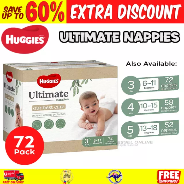 Huggies Ultimate Nappy Pants For Boys & Girls Size 3-5 6kg-18kg Unisex Jumbo Pk