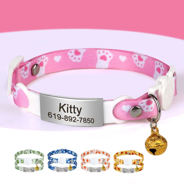 Cat Collar and ID Tag Kitten Puppy Pet Breakaway Quick Release Nylon Adjustable