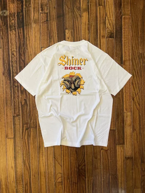 Vintage Shiner Bock Tee Shirt Mens XL White Beer Drink Goat Ram