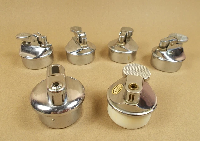 Lot de 6 Anciens Inserts pour Briquets de Table - Gaz - 2 Piezzo et 4 à Pierres