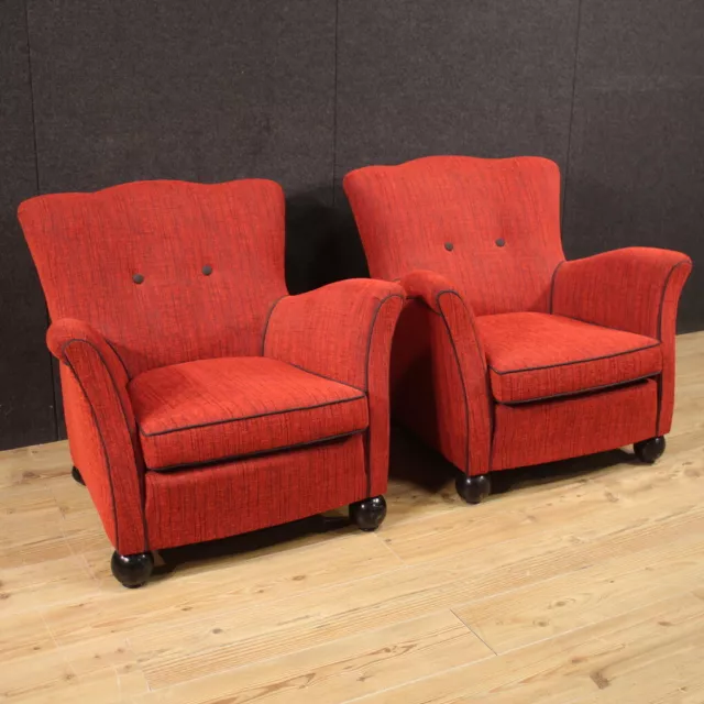 Pair of Italian armchairs design furniture red fabric modern vintage chairs 900