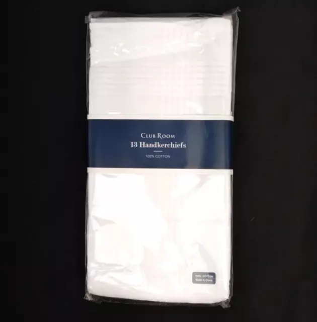 CLUB ROOM Mens Handkerchief Set White Border-Stripe 100% Cotton Hankies 13 Pack