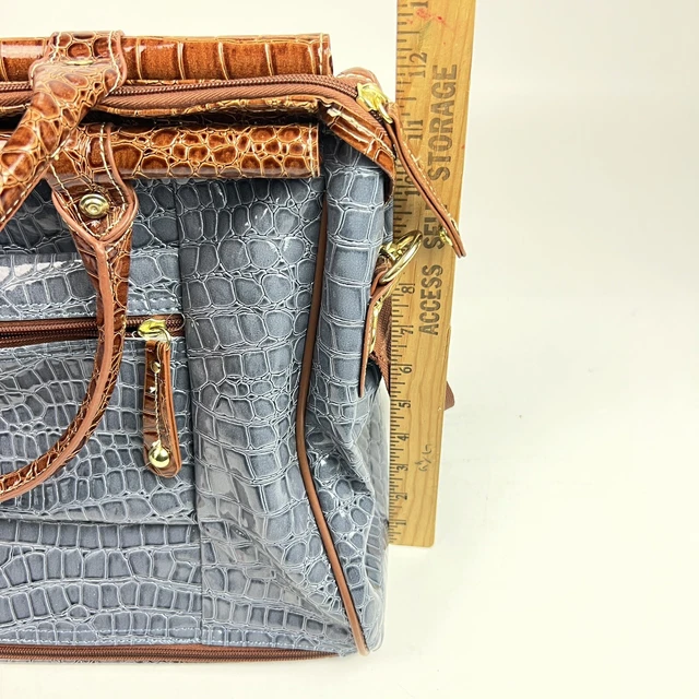 Samantha Brown Croc Embossed Blue/Gray Weekend Shoulder Tote Bag Luggage PVC 16