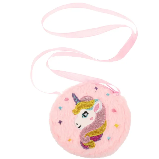 Unicorn Round Shoulder Bag Crossbody Cute Plush Coin Purse (Pink) 1pc Wallet