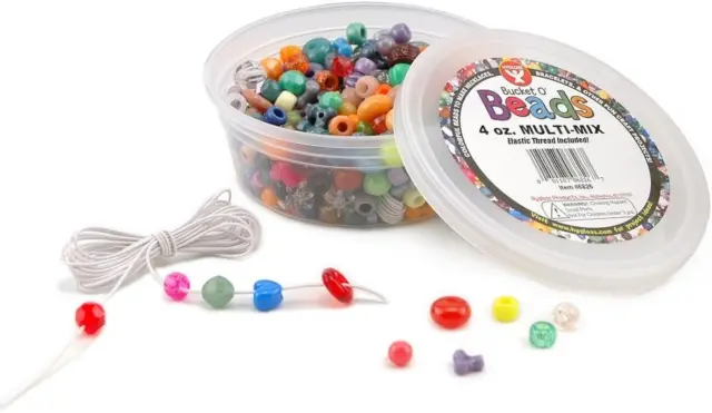 Products, Assorted Bucket O’ Beads, Multi-Mix, Sizes, 4 Oz. Container (With Elas