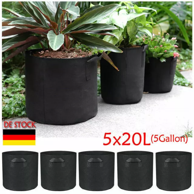 5X 20L Pflanzsäcke mit Henkeln Pflanztasche Grow Plant Bag Pflanzbehälter