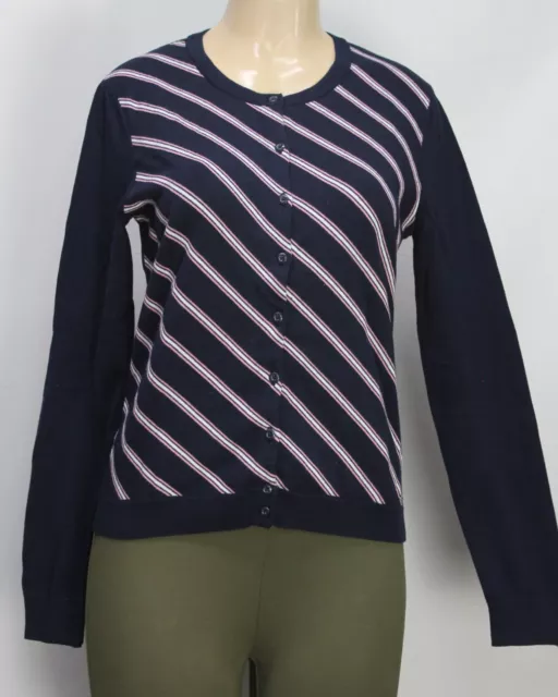 Tommy Hilfiger Women's Cardigan Sweater Long Sleeve Stripes Navy Size M