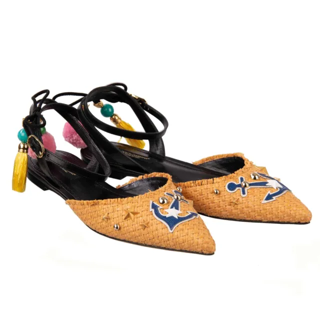 DOLCE & GABBANA Studded Anchor Star Slingback Shoes BELLUCCI Beige 38 US 8 07736