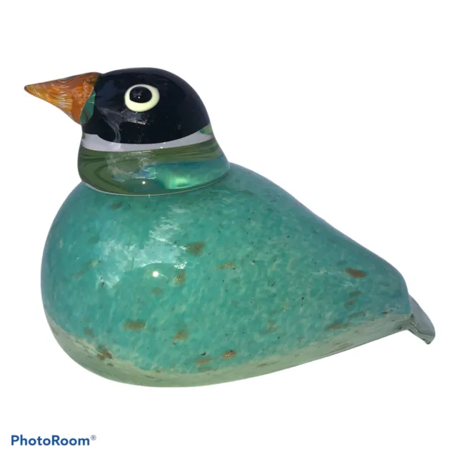 Glass Art Large Bird Aqua w/Adventurine