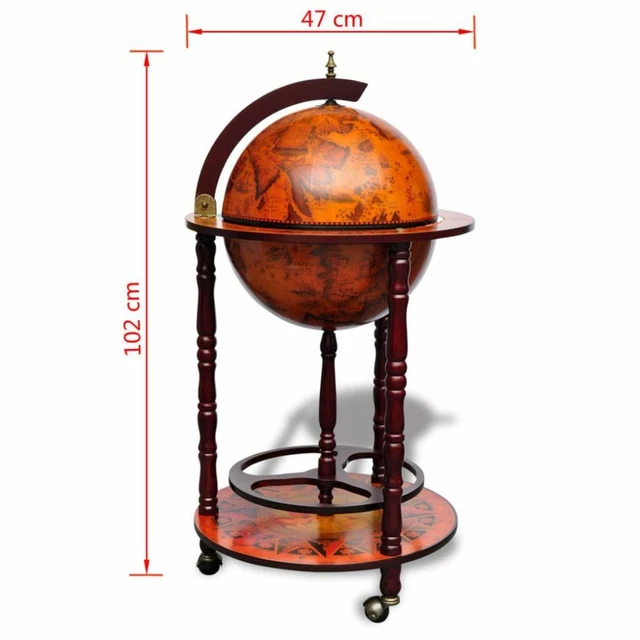 Wood Globe Wine Bar Stand 18.5" High Rack Liquor Minibar Beverage Bottle Shelf