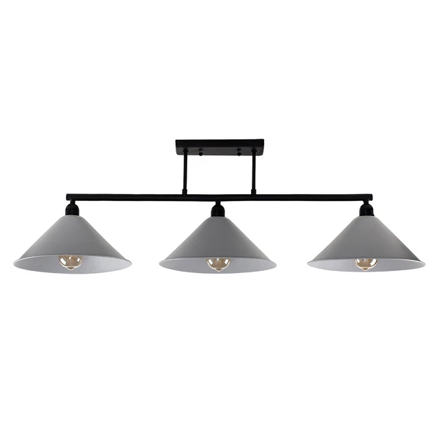 3 Way Black Metal Ceiling Light Fitting Tapered Lampshades LED Vintage Bulbs