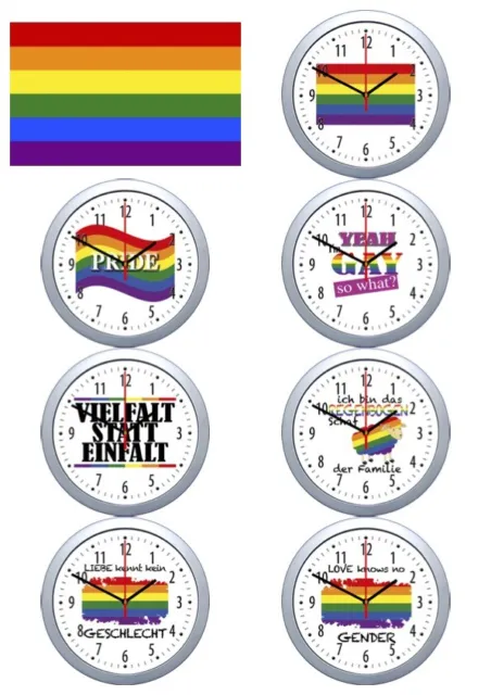 Wanduhr mit Motiv: LGBT+ Pride Regenbogen Gay Lesbian Trans LGBTQ