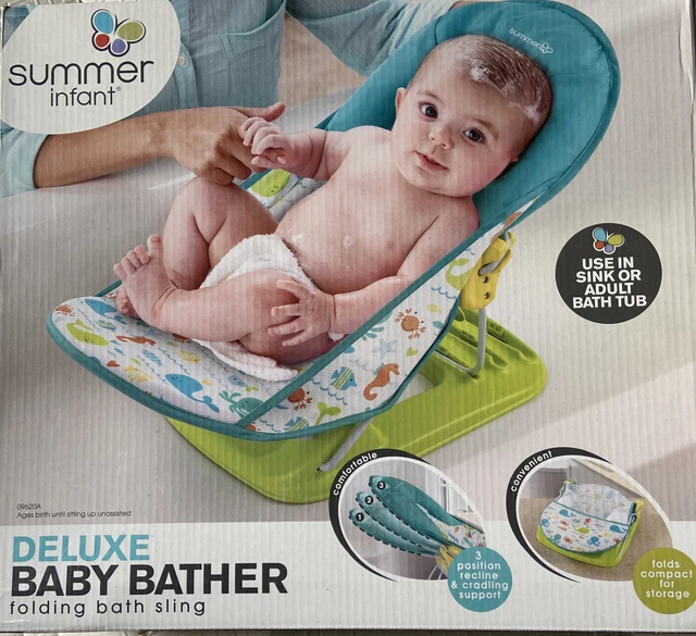 NEW Summer Infant Deluxe Baby Bather Folding Bath Sling Green Ocean Critters