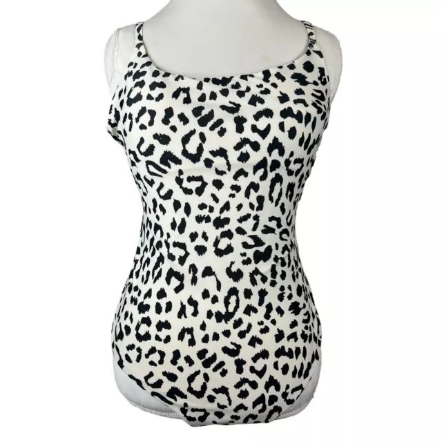 Aerie Women's One Piece Swimsuit Sz L Cream Black Leopard  Animal Print Tie Back