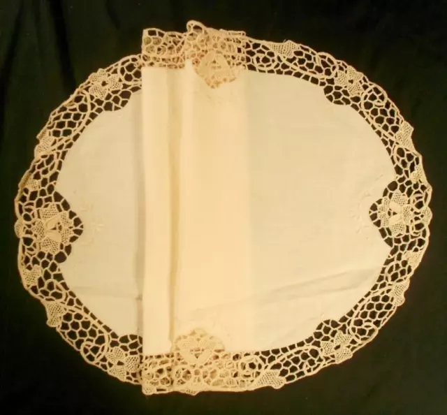 Vintage Cot Table Runner Handmade Italian Needle Lace.hand Embroidery 1980'S Nos