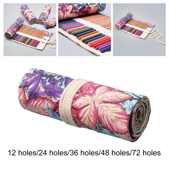 Colored cil Holder Case for Adults, Handmade Portable Roll Up Canvas cil  for