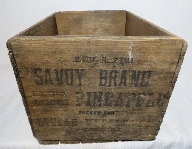Vintage Savoy Pineapple Fruit Advertising Shipping Wood Display Box Chicago Il