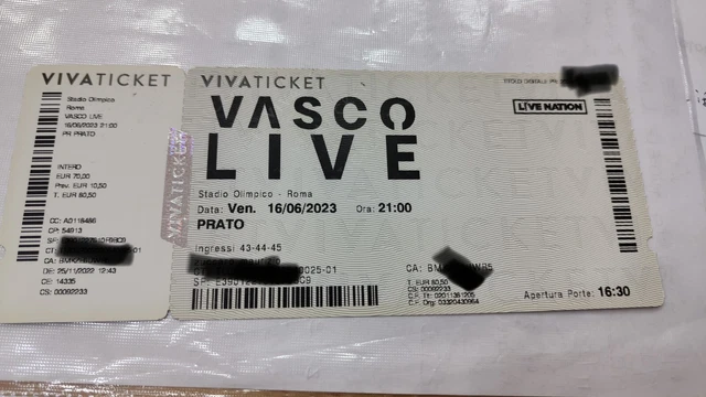 Biglietto Concerto Vasco Rossi "Vasco Nonstop Live" Roma 16.06.2023 Prato