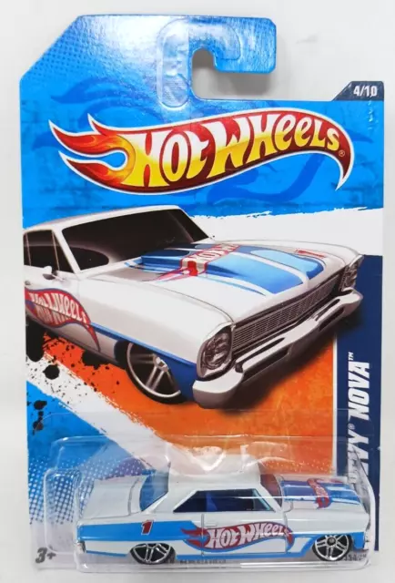 2011 Hot Wheels HW Racing 4/10 ‘66 Chevy Nova 154/244 White w/Logo & PR5 #S-11