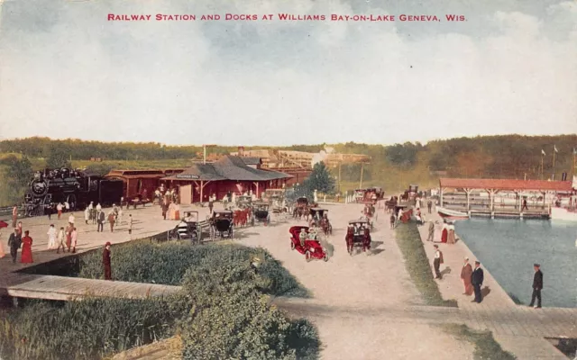 Lake Geneva WI Wisconsin Train Station Depot Railway Railroad 1910s Postcard L4