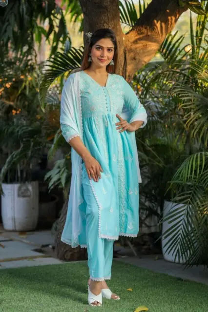 Women's Designer Kurti Pant Dupatta Set Indian Bollywood Salwar Kameez Suit