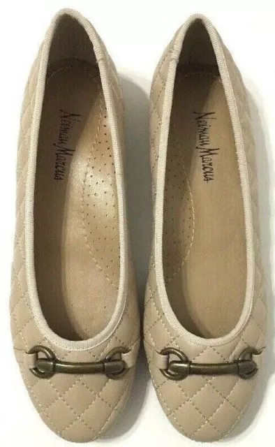 Neiman Marcus Suzy Ballet Shoes Quilted Horsebit Beige Leather Womens Choose Sz