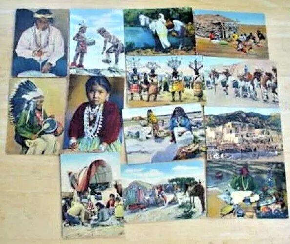 13 Vtg. Early 1900`S Fred Harvey Pueblo Navajo Southwest Indians Souvenir Cards